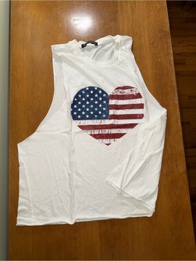 Brandy Melville USA Flag Heart White Tank Top 4th of July 🇺🇸💙♥️